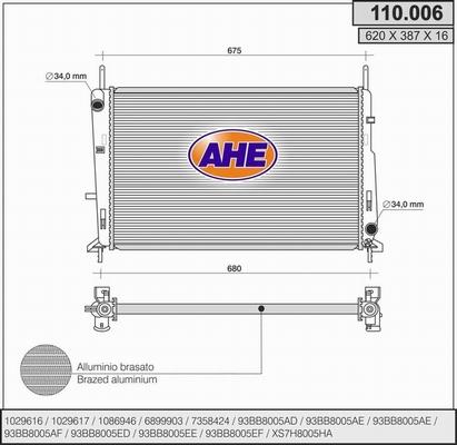 AHE 110.006 - Радіатор, охолодження двигуна autozip.com.ua