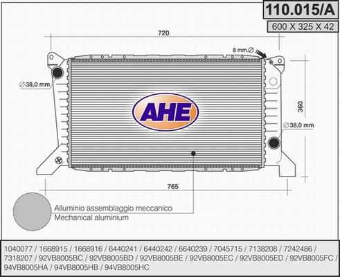 AHE 110.015/A - Радіатор, охолодження двигуна autozip.com.ua