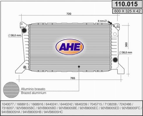 AHE 110.015 - Радіатор, охолодження двигуна autozip.com.ua