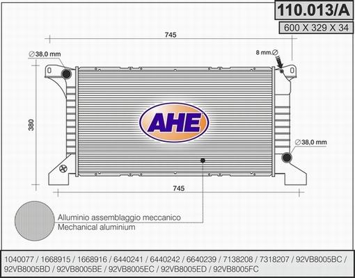 AHE 110.013/A - Радіатор, охолодження двигуна autozip.com.ua