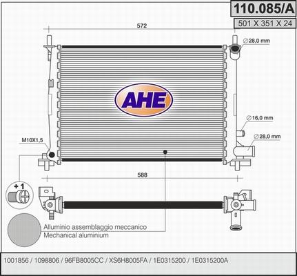 AHE 110.085/A - Радіатор, охолодження двигуна autozip.com.ua