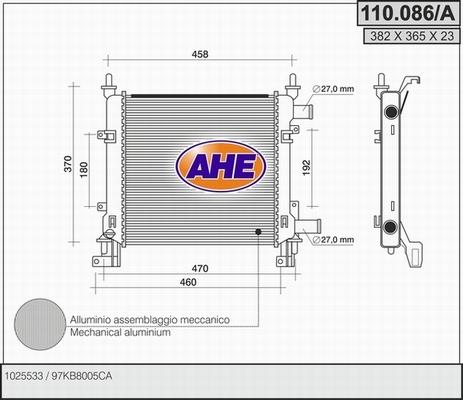 AHE 110.086/A - Радіатор, охолодження двигуна autozip.com.ua