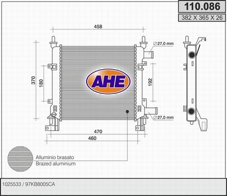 AHE 110.086 - Радіатор, охолодження двигуна autozip.com.ua