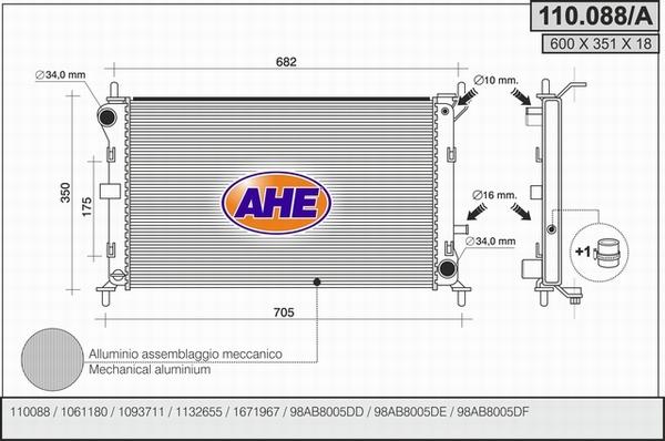 AHE 110.088/A - Радіатор, охолодження двигуна autozip.com.ua