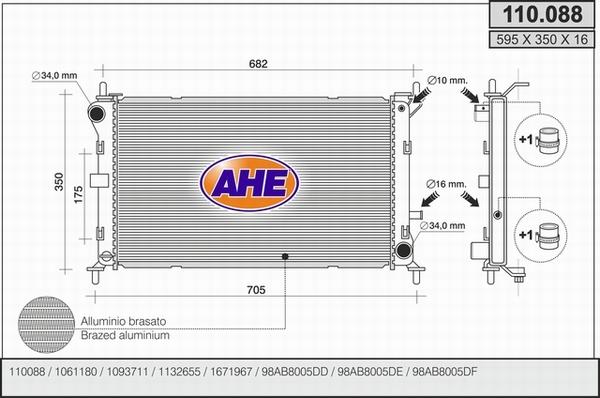 AHE 110.088 - Радіатор, охолодження двигуна autozip.com.ua