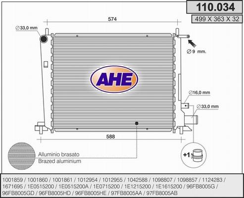 AHE 110.034 - Радіатор, охолодження двигуна autozip.com.ua