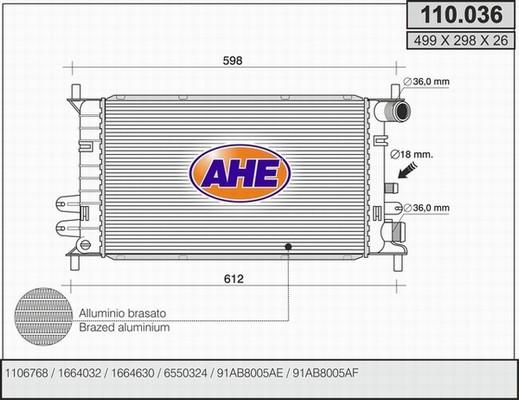 AHE 110.036 - Радіатор, охолодження двигуна autozip.com.ua