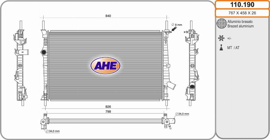 AHE 110.190 - Радіатор, охолодження двигуна autozip.com.ua