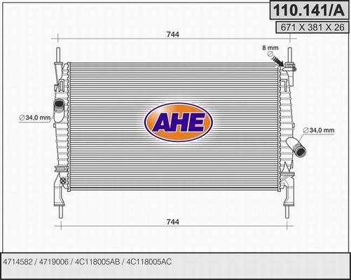 AHE 110.141/A - Радіатор, охолодження двигуна autozip.com.ua