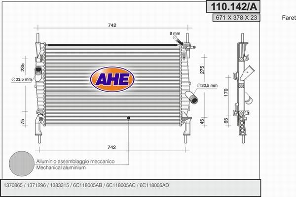 AHE 110.142/A - Радіатор, охолодження двигуна autozip.com.ua