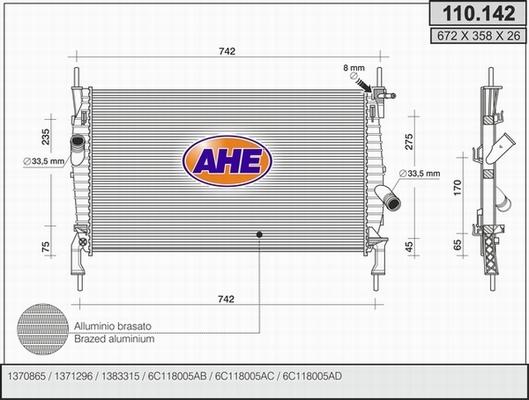 AHE 110.142 - Радіатор, охолодження двигуна autozip.com.ua