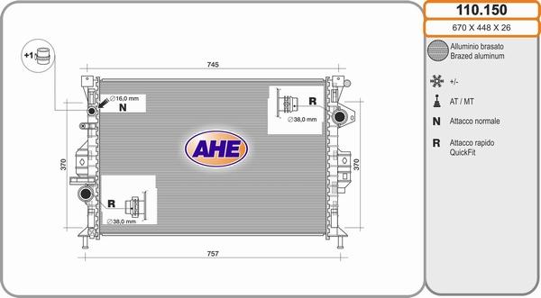 AHE 110.150 - Радіатор, охолодження двигуна autozip.com.ua