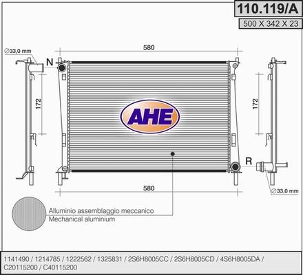 AHE 110.119/A - Радіатор, охолодження двигуна autozip.com.ua