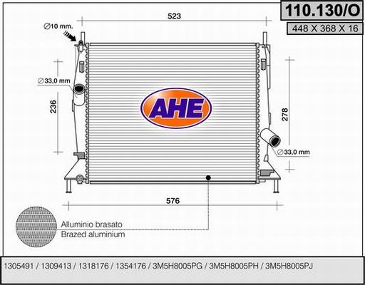 AHE 110.130/O - Радіатор, охолодження двигуна autozip.com.ua