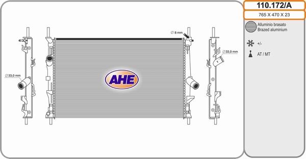 AHE 110.172/A - Радіатор, охолодження двигуна autozip.com.ua