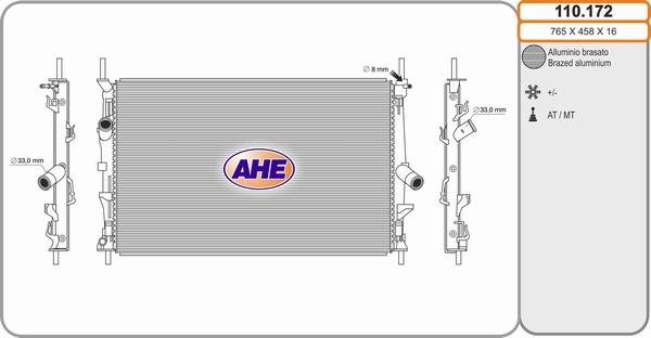 AHE 110.172 - Радіатор, охолодження двигуна autozip.com.ua