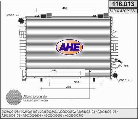 AHE 118.013 - Радіатор, охолодження двигуна autozip.com.ua