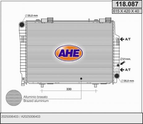 AHE 118.087 - Радіатор, охолодження двигуна autozip.com.ua