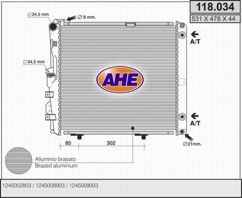 AHE 118.034 - Радіатор, охолодження двигуна autozip.com.ua