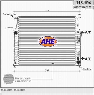 AHE 118.194 - Радіатор, охолодження двигуна autozip.com.ua