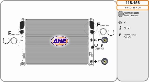 AHE 118.156 - Радіатор, охолодження двигуна autozip.com.ua