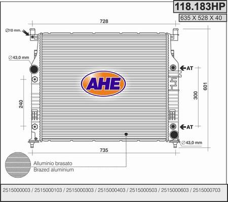 AHE 118.183HP - Радіатор, охолодження двигуна autozip.com.ua