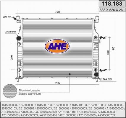 AHE 118.183 - Радіатор, охолодження двигуна autozip.com.ua