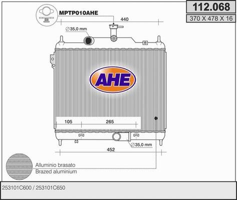 AHE 112.068 - Радіатор, охолодження двигуна autozip.com.ua