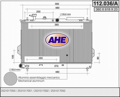 AHE 112.036/A - Радіатор, охолодження двигуна autozip.com.ua