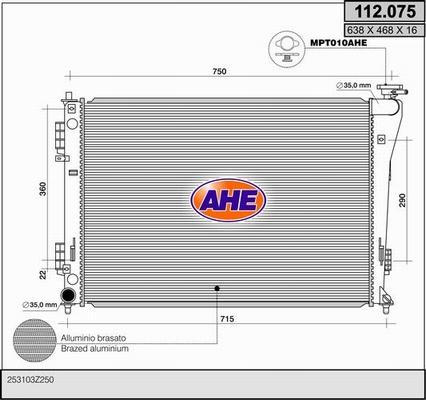 AHE 112.075 - Радіатор, охолодження двигуна autozip.com.ua