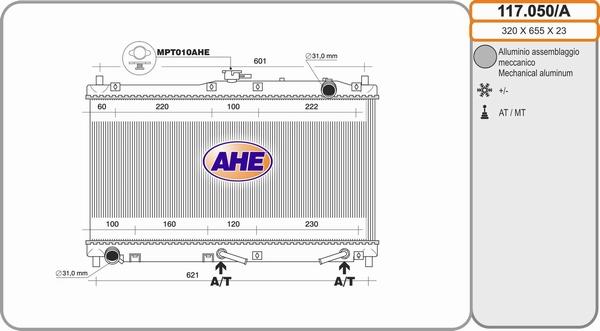 AHE 117.050/A - Радіатор, охолодження двигуна autozip.com.ua