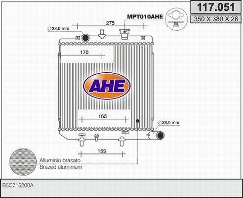 AHE 117.051 - Радіатор, охолодження двигуна autozip.com.ua