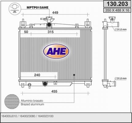 AHE 130.203 - Радіатор, охолодження двигуна autozip.com.ua