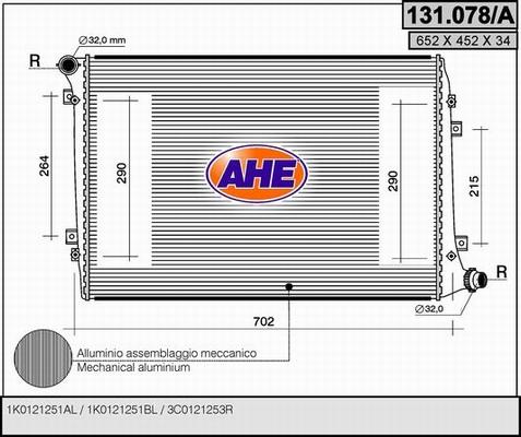 AHE 131.078/A - Радіатор, охолодження двигуна autozip.com.ua