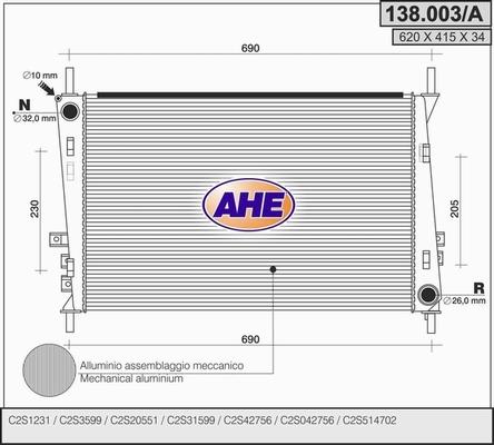 AHE 138.003/A - Радіатор, охолодження двигуна autozip.com.ua