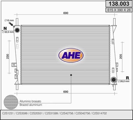 AHE 138.003 - Радіатор, охолодження двигуна autozip.com.ua