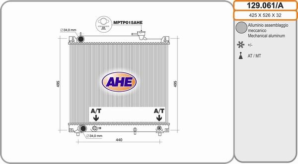 AHE 129.061/A - Радіатор, охолодження двигуна autozip.com.ua