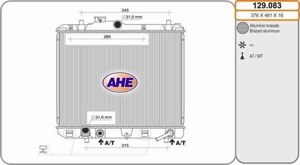 AHE 129.083 - Радіатор, охолодження двигуна autozip.com.ua