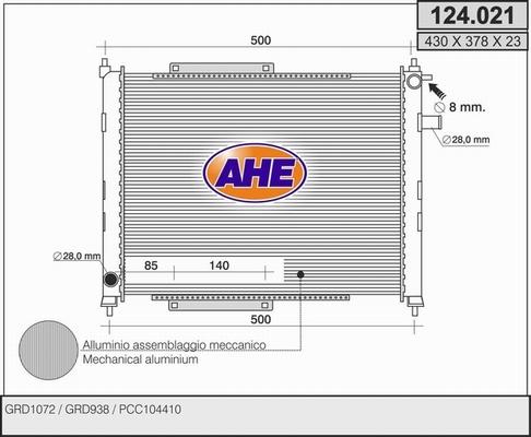 AHE 124.021 - Радіатор, охолодження двигуна autozip.com.ua