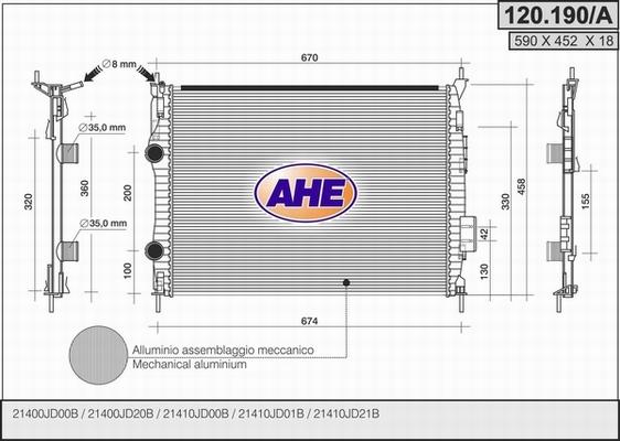 AHE 120.190/A - Радіатор, охолодження двигуна autozip.com.ua