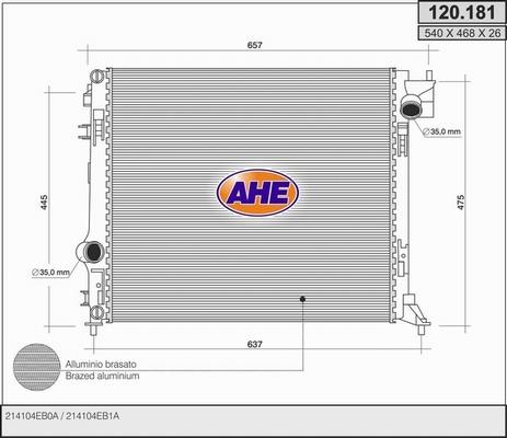AHE 120.181 - Радіатор, охолодження двигуна autozip.com.ua