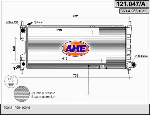 AHE 121.047/A - Радіатор, охолодження двигуна autozip.com.ua