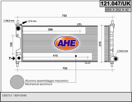 AHE 121.047/UK - Радіатор, охолодження двигуна autozip.com.ua