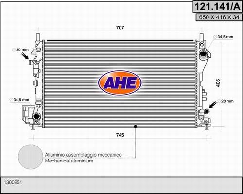 AHE 121.141/A - Радіатор, охолодження двигуна autozip.com.ua