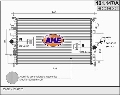 AHE 121.147/A - Радіатор, охолодження двигуна autozip.com.ua