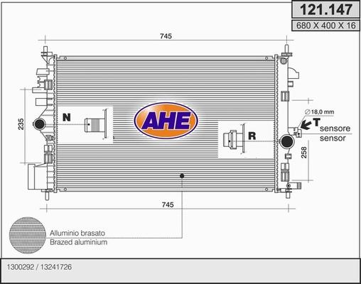 AHE 121.147 - Радіатор, охолодження двигуна autozip.com.ua