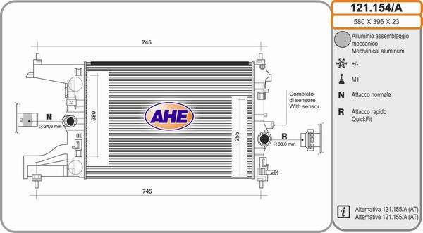 AHE 121.154/A - Радіатор, охолодження двигуна autozip.com.ua