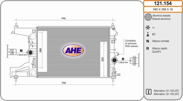AHE 121.154 - Радіатор, охолодження двигуна autozip.com.ua