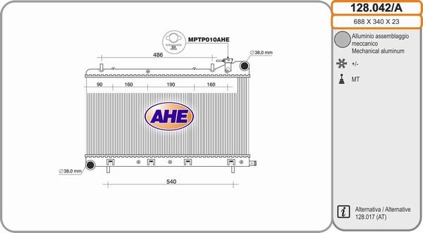 AHE 128.042/A - Радіатор, охолодження двигуна autozip.com.ua