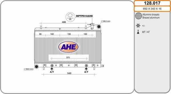AHE 128.017 - Радіатор, охолодження двигуна autozip.com.ua